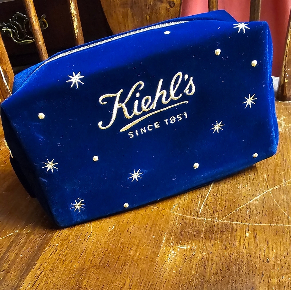 Kiehls Midnight Blue Velvet Beauty Pouch Makeup Bag NWOT